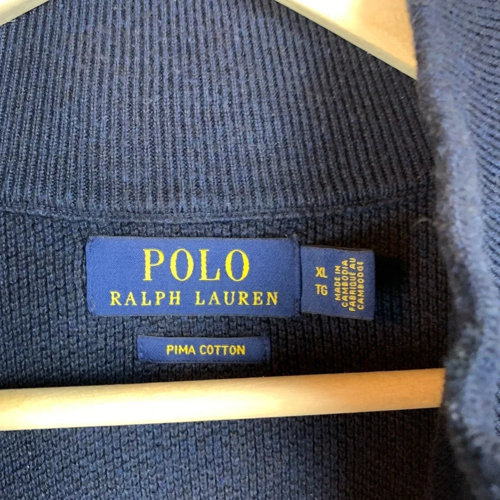 Polo Ralph Lauren Men XL 1/4 Zip Pullover Pima Cotton Waffle‎ Knit Pony Blue